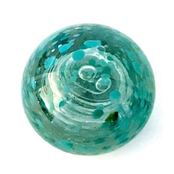 Vintage G RED Mark Murano Style Art Glass Clear & Turquoise Teal PAPERWEIGHT 3" - Picture 7 of 7